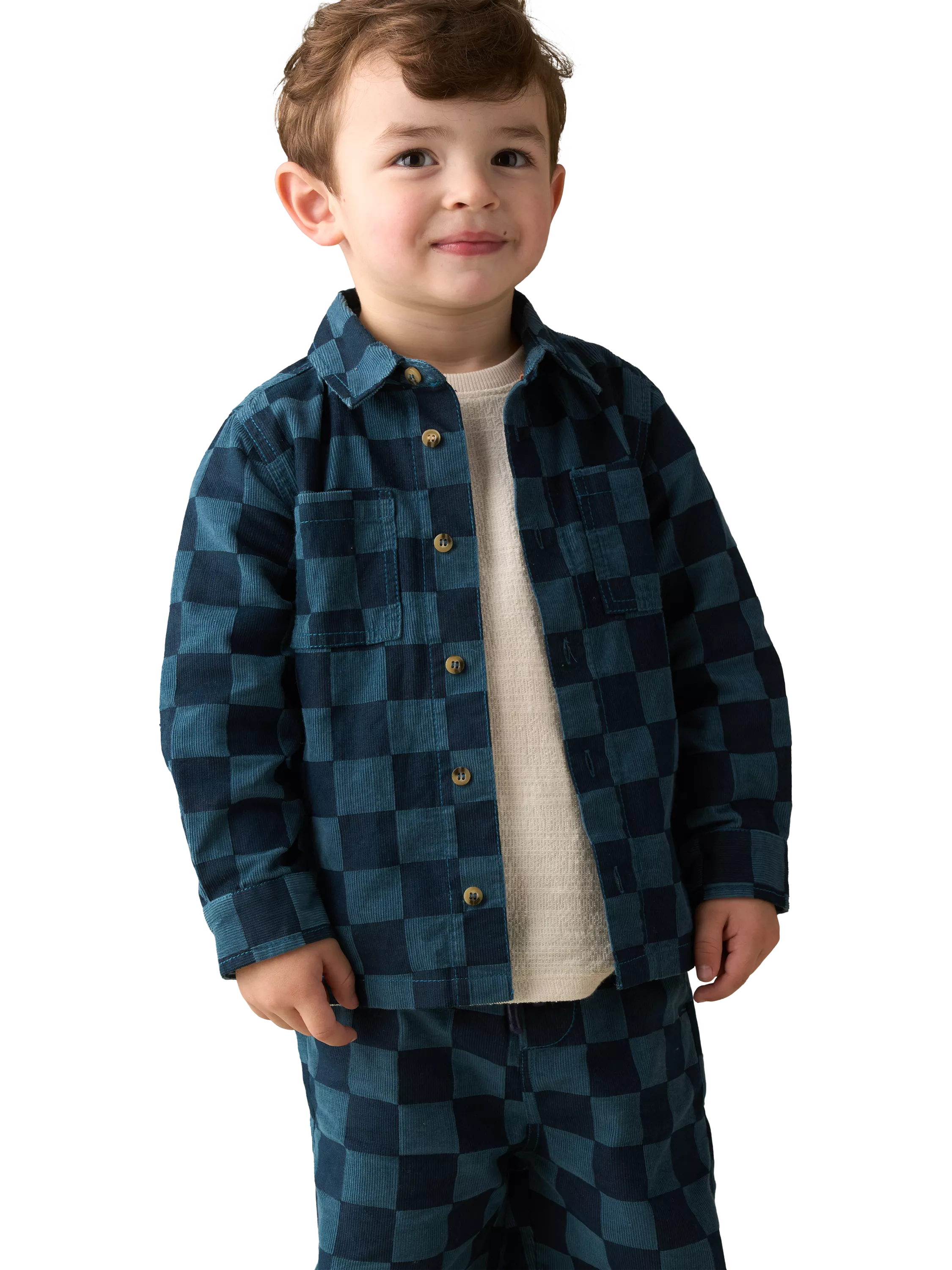 Angel & Rocket Baby Cord Check Shirt, Navy