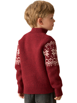 Angel & Rocket Kids' Zipped Funnel Neck Fair Isle Jumper, Burgundy - view 2, Burgundy