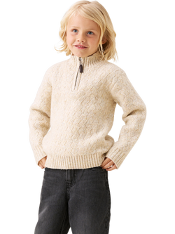 Angel & Rocket Kids' Cable Knit Zip Neck Jumper, Stone, Stone