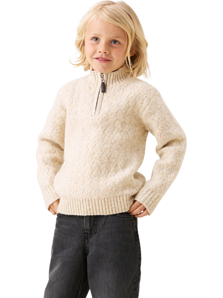 Angel & Rocket Kids' Cable Knit Zip Neck Jumper, Stone, Stone