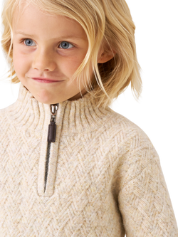 Angel & Rocket Kids' Cable Knit Zip Neck Jumper, Stone - view 2, Stone