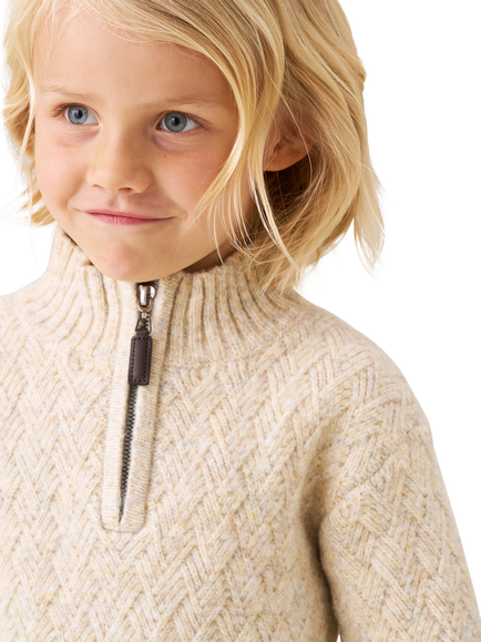 Angel & Rocket Kids' Cable Knit Zip Neck Jumper, Stone - view 2, Stone