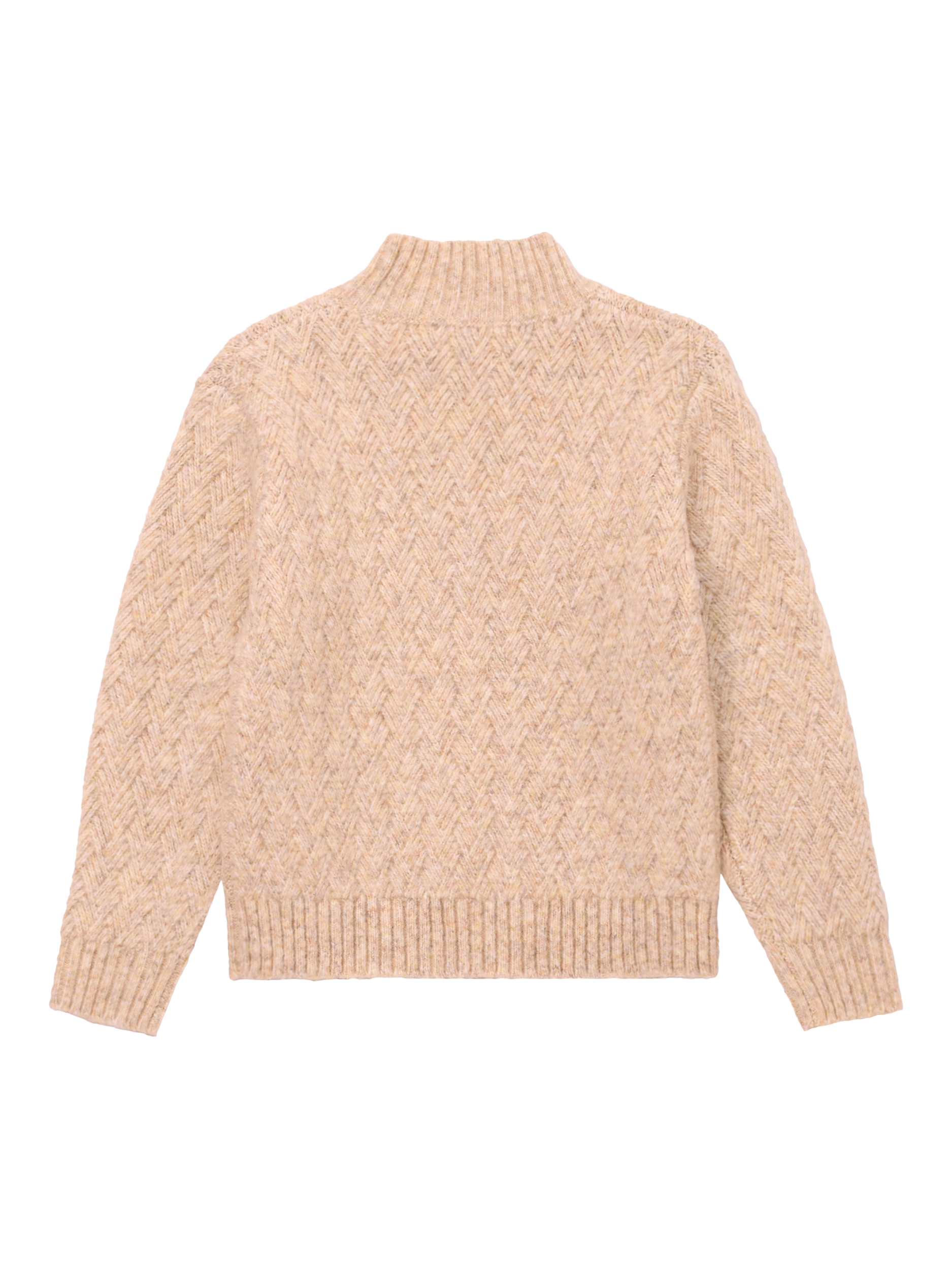 Product image 6 of 7, which shows Angel & Rocket Kids' Cable Knit Zip Neck Jumper, Stone, 3-4 years