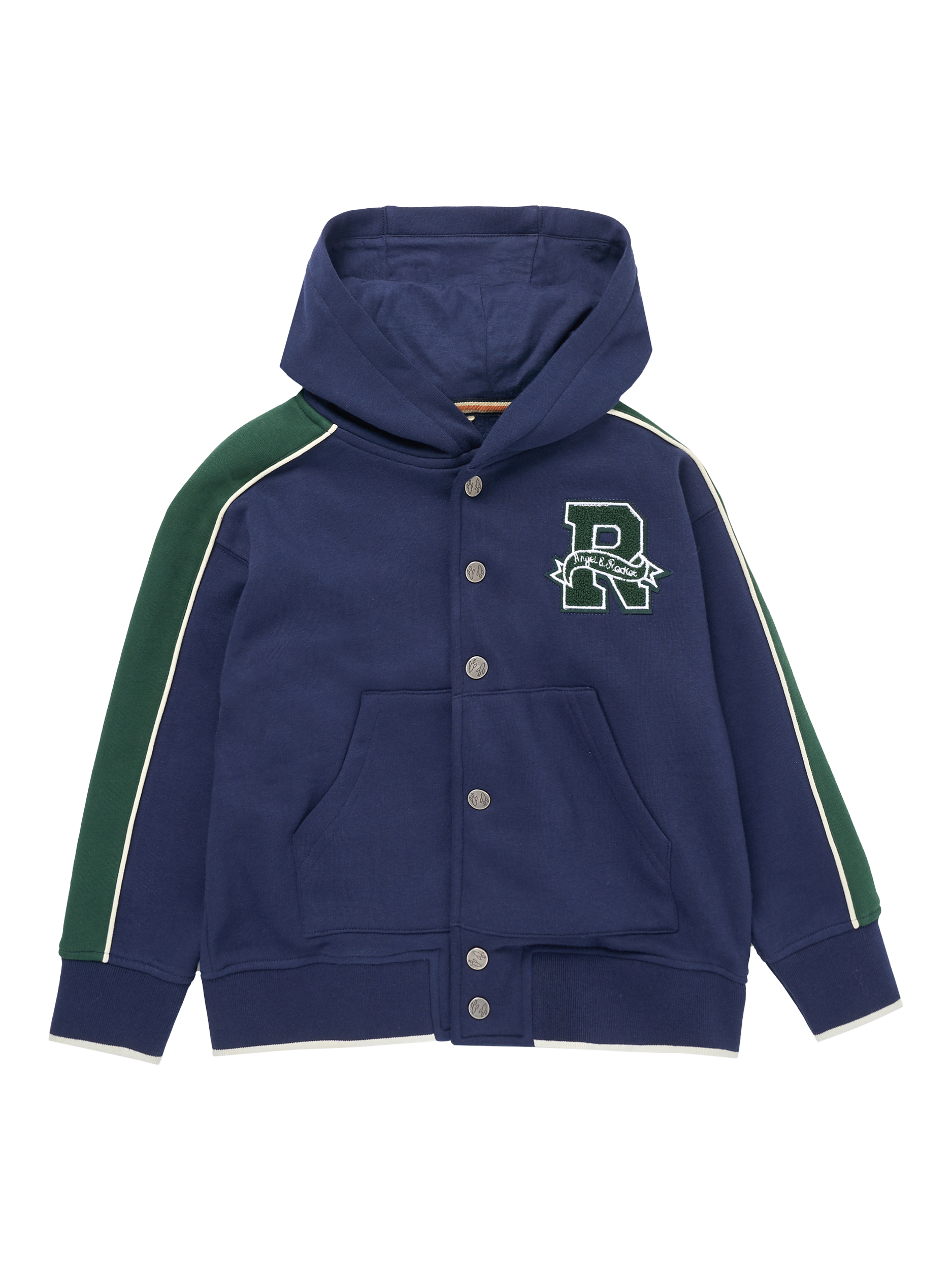 Product image 4 of 7, which shows Angel & Rocket Kids' Stud Closure Hoodie, Navy, 3-4 years