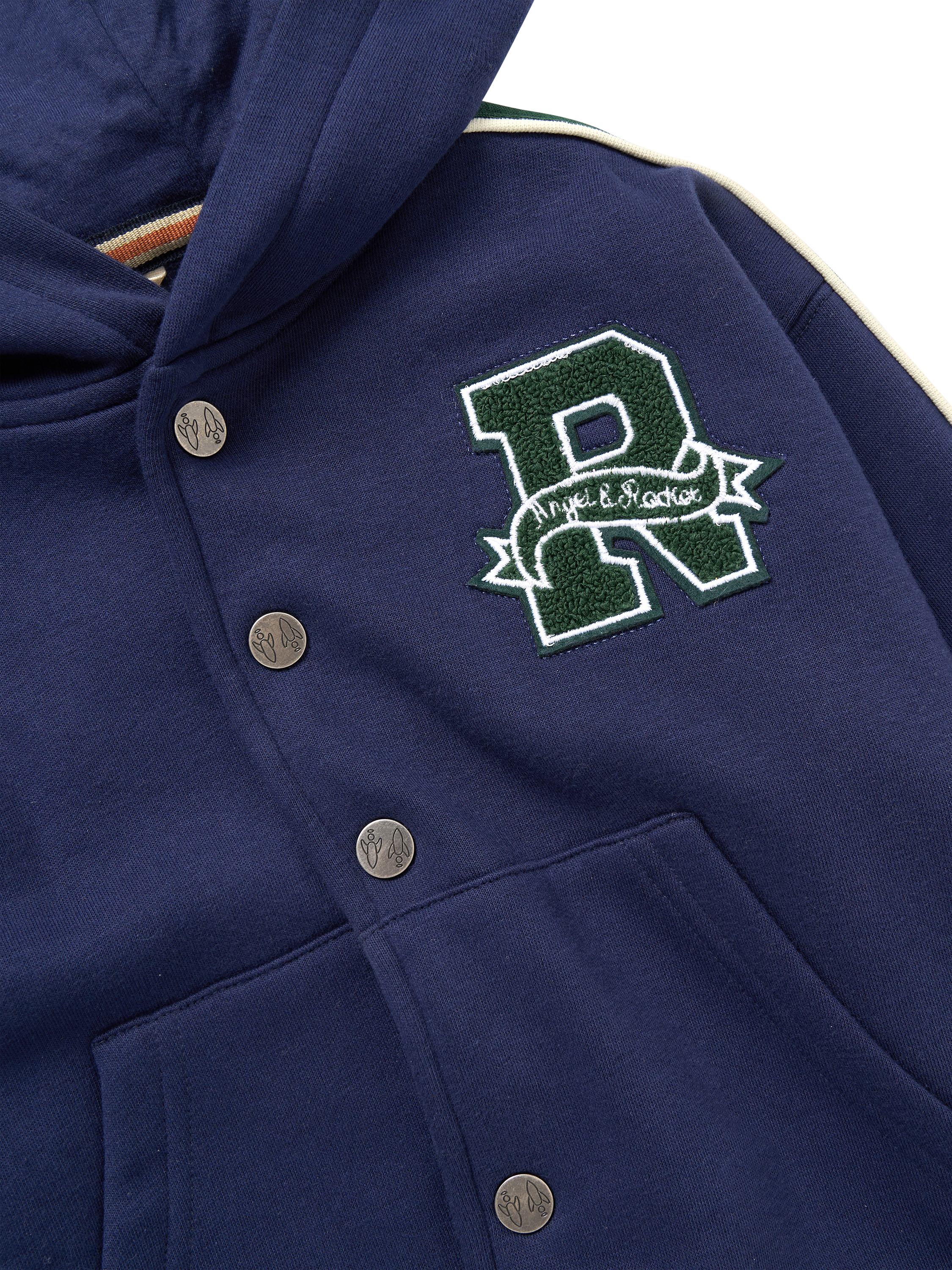 Product image 6 of 7, which shows Angel & Rocket Kids' Stud Closure Hoodie, Navy, 3-4 years