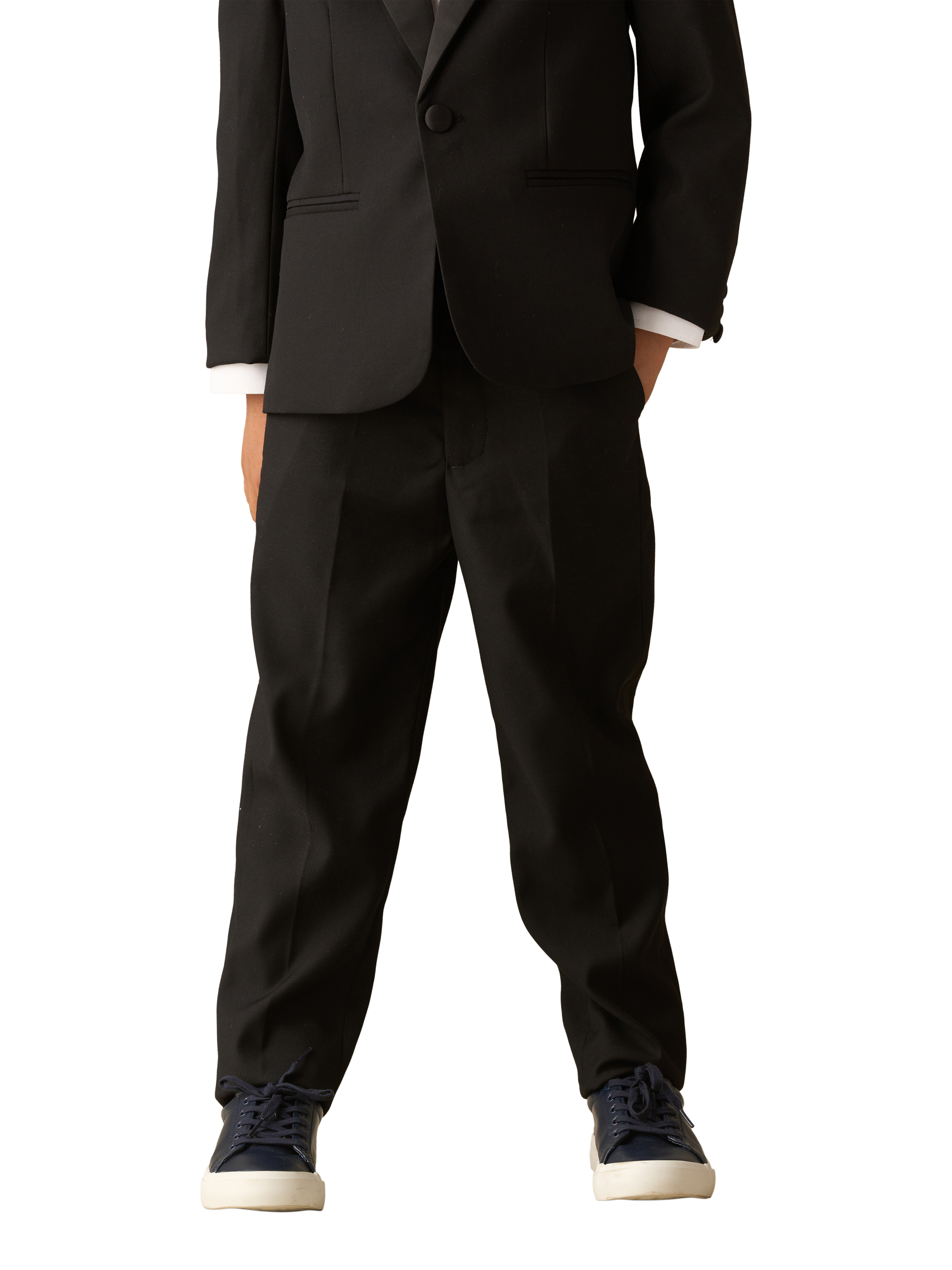 Product image 1 of 7, which shows Angel & Rocket Kids' Tuxedo Trousers, Black, 2 years