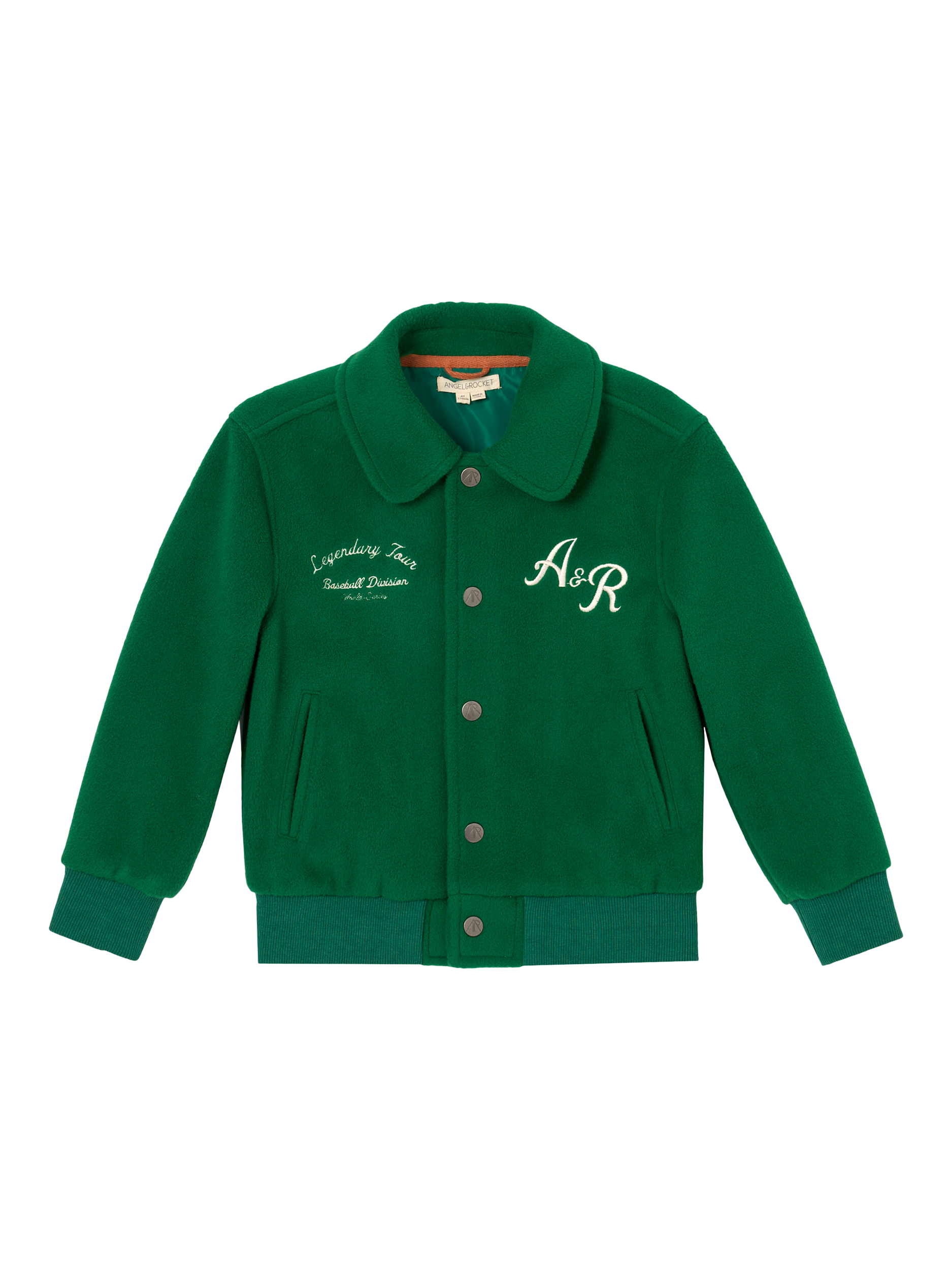 Product image 7 of 9, which shows Angel & Rocket Kids' Graphic Varsity Jacket, Green, 3 years