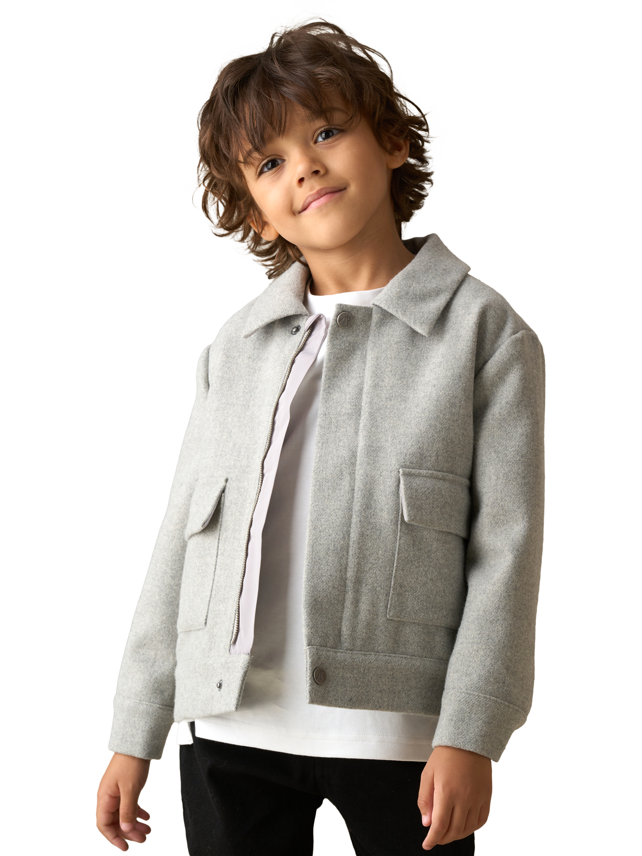 Product image 1 of 8, which shows Angel & Rocket Kids' Varsity Jacket, Grey, 3 years