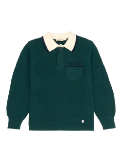 Angel & Rocket Kids' Textured Knit Polo Jumper, Green, Green