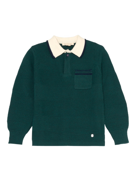 Angel & Rocket Kids' Textured Knit Polo Jumper, Green, Green