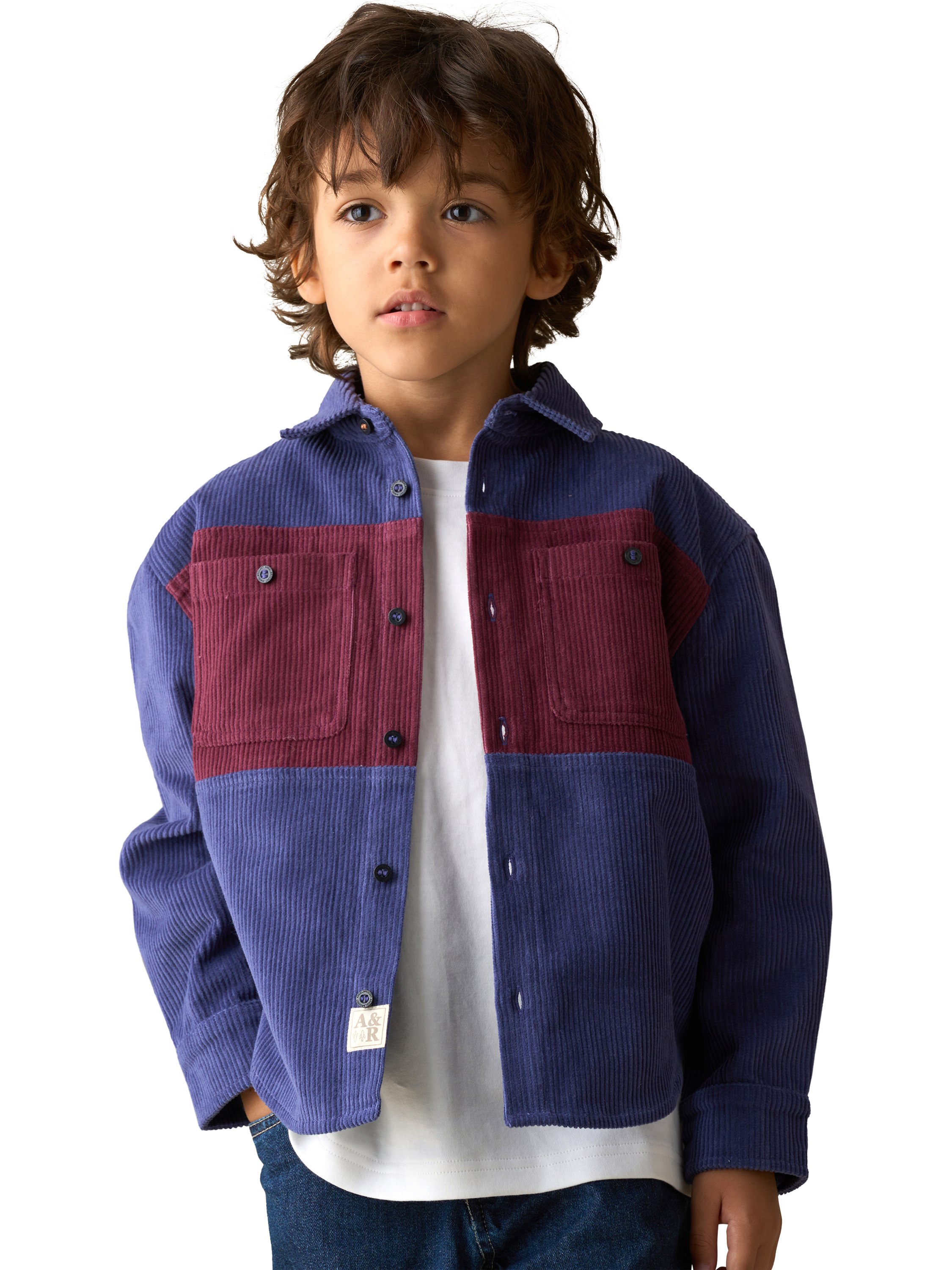 Product image 1 of 8, which shows Angel & Rocket Kids' Panel Cord Overshirt, Navy, 3 years