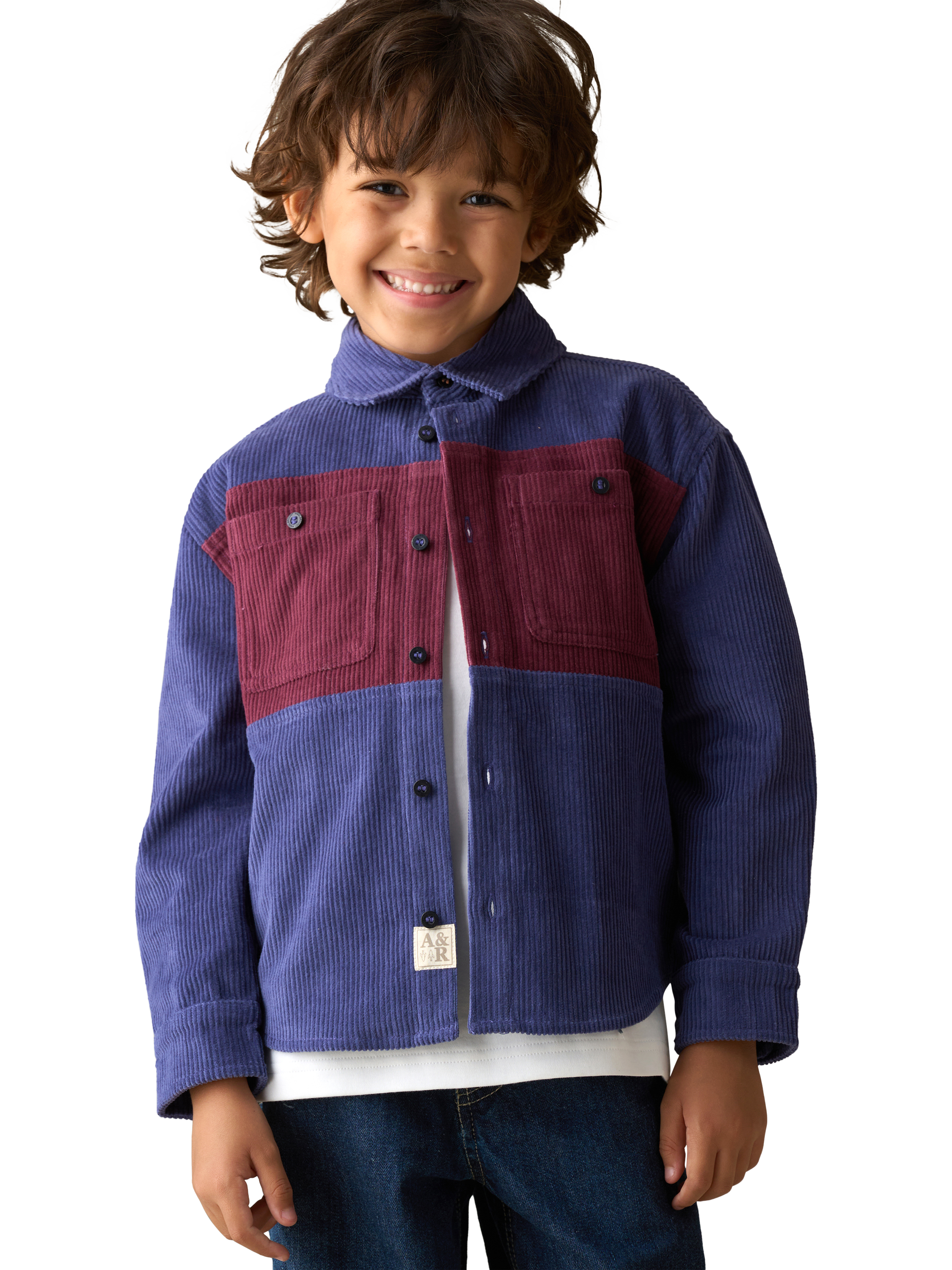 Product image 2 of 8, which shows Angel & Rocket Kids' Panel Cord Overshirt, Navy, 3 years