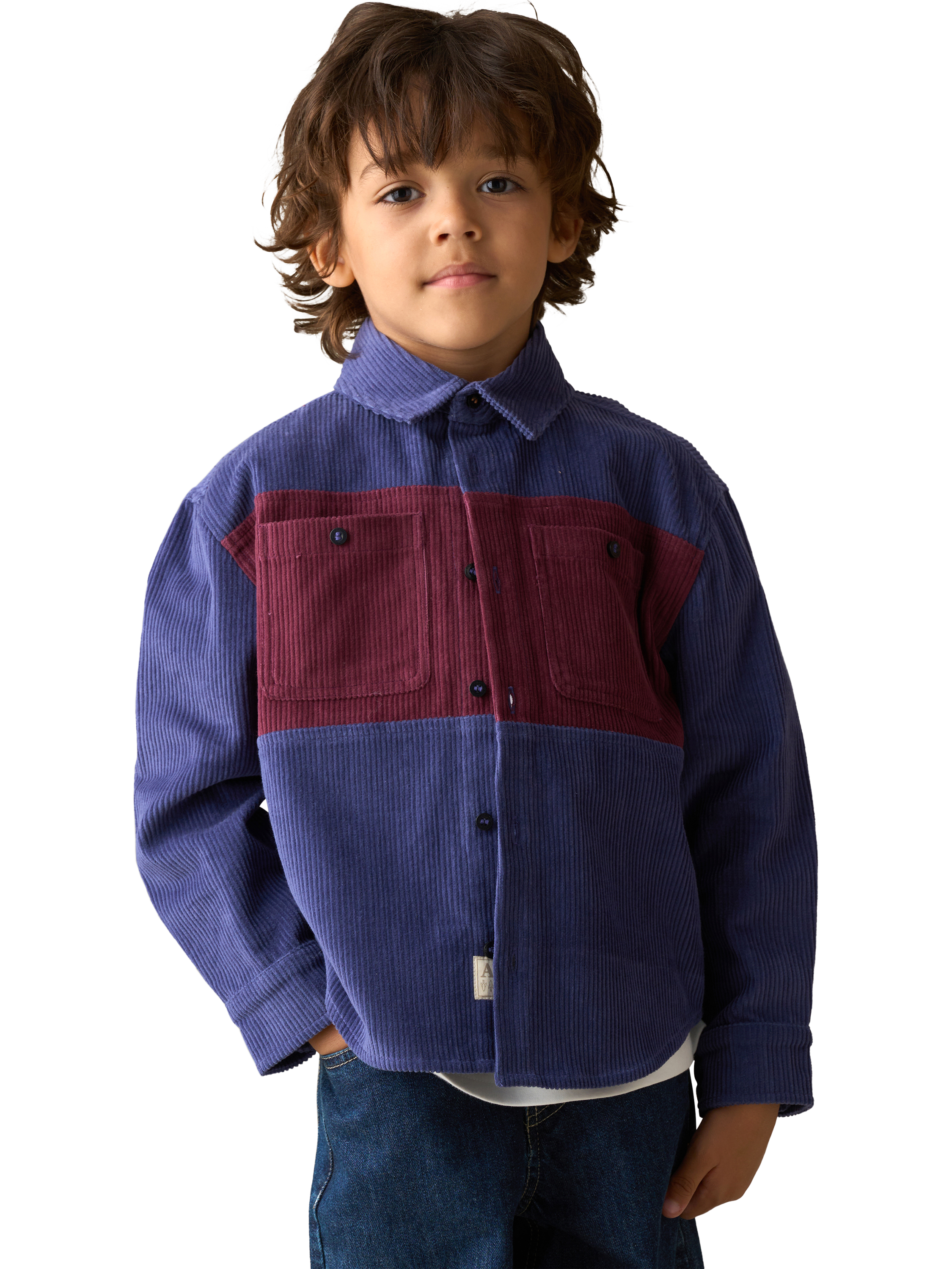 Product image 5 of 8, which shows Angel & Rocket Kids' Panel Cord Overshirt, Navy, 3 years