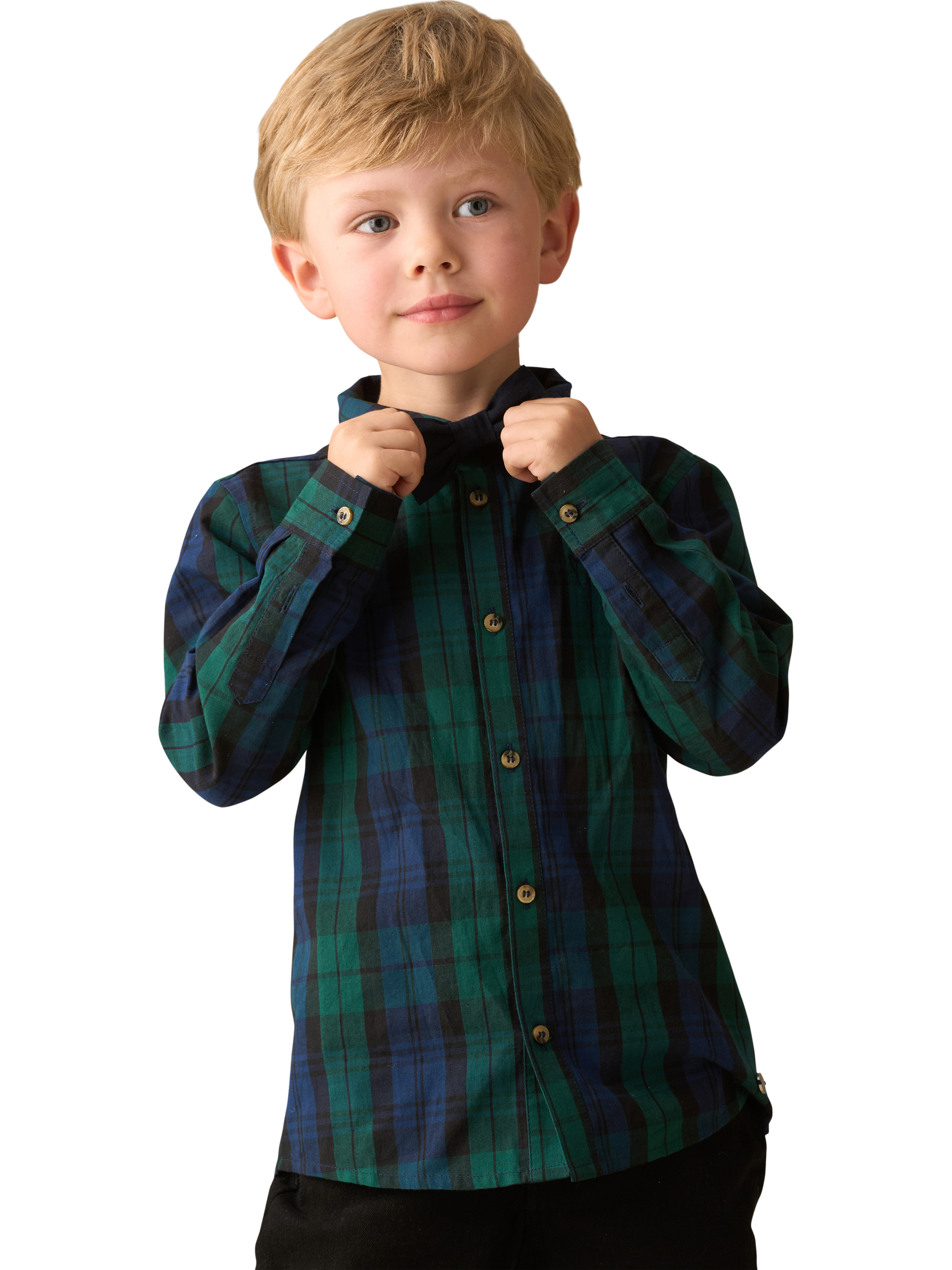 Angel & Rocket Kids' Cotton Plaid Bow Tie Shirt