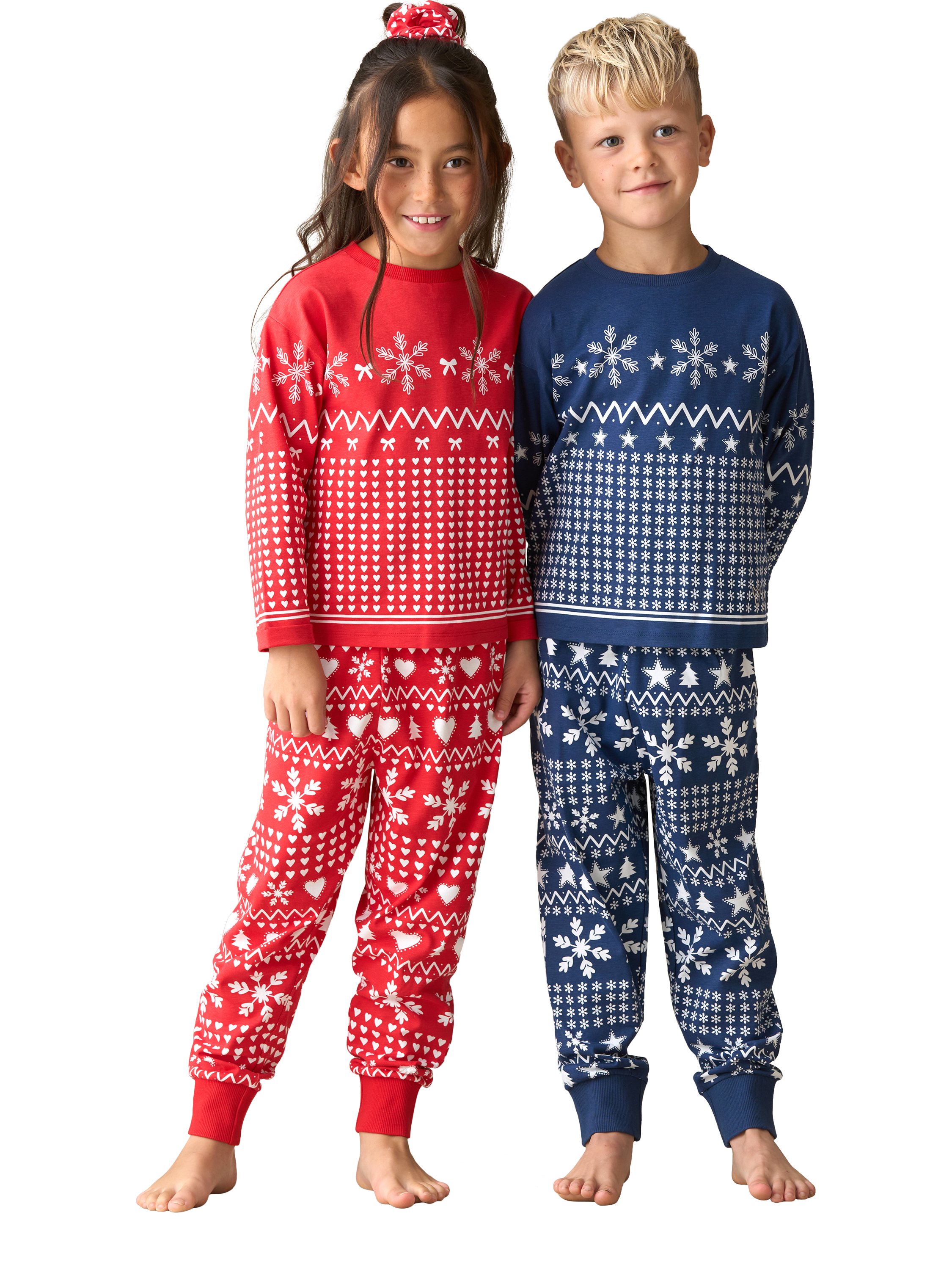 Product image 3 of 9, which shows Angel & Rocket Kids' Cotton Blend Fairisle Pyjamas, Navy, 3 years