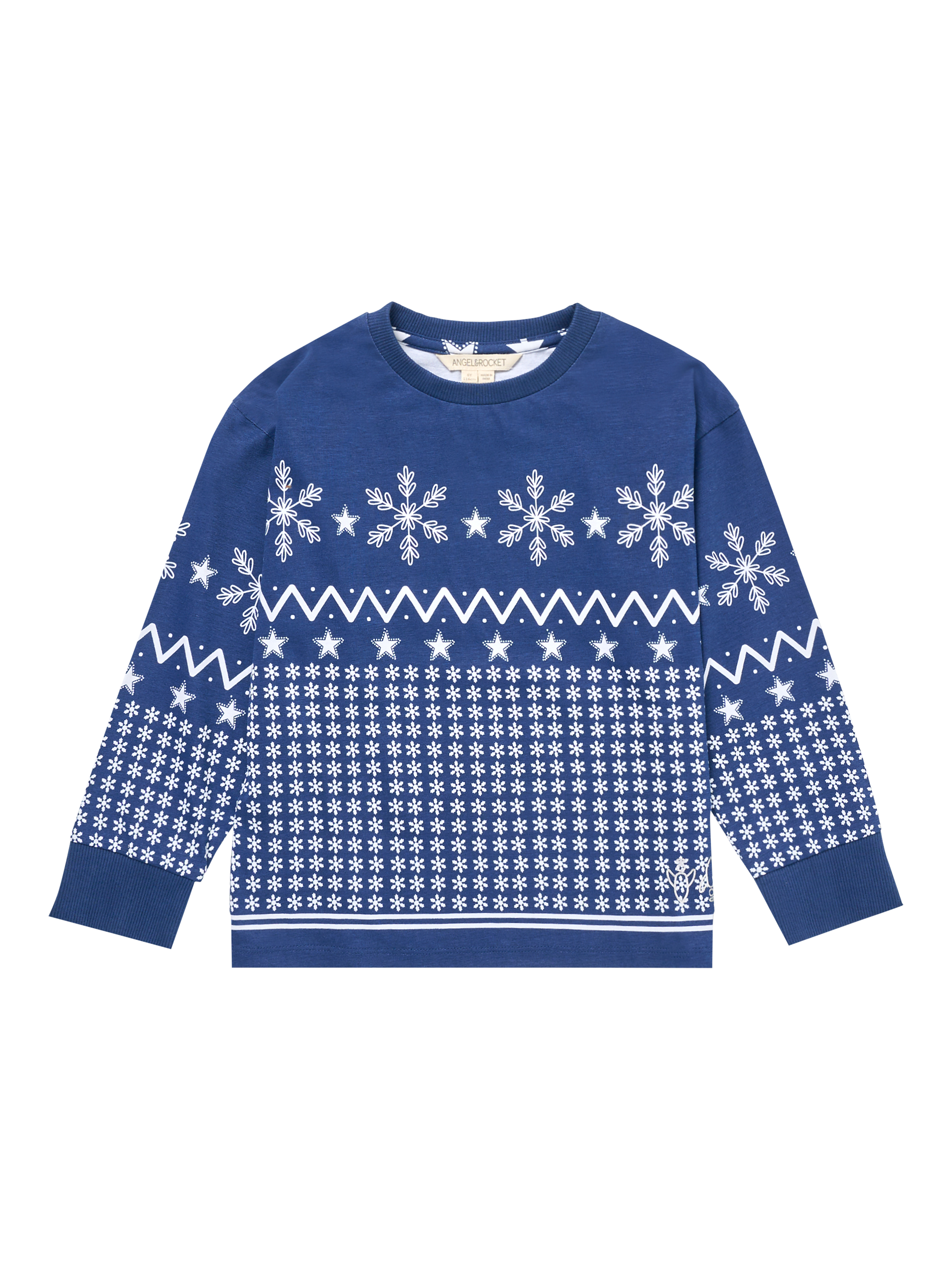 Product image 7 of 9, which shows Angel & Rocket Kids' Cotton Blend Fairisle Pyjamas, Navy, 3 years