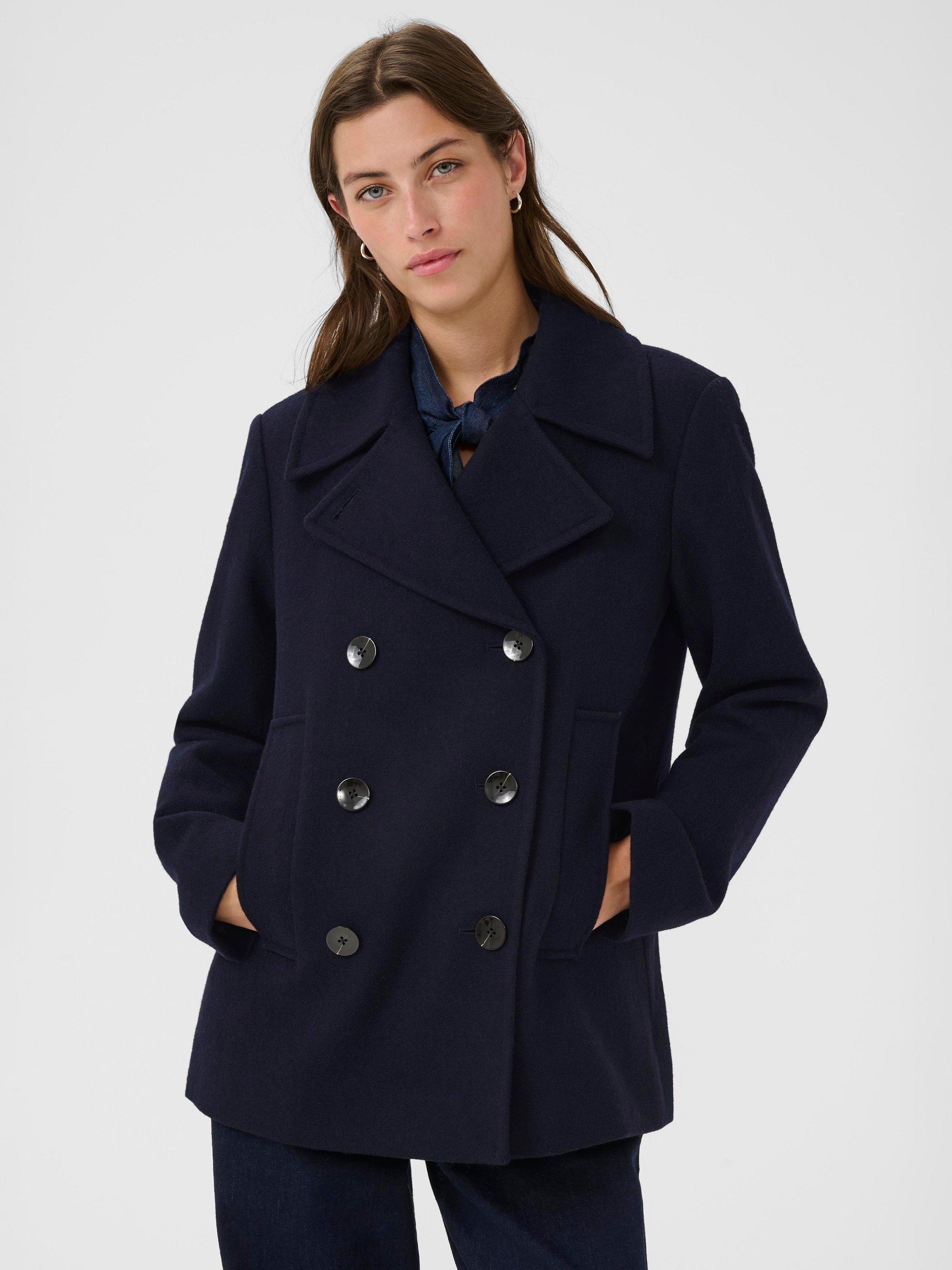 Product image 1 of 6, which shows Part Two Satina Double Breasted Wool Blend Coat, Dark Navy, 8