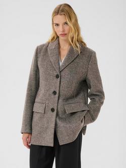Part Two Seline Check Wool Blend Blazer, Brown, Brown