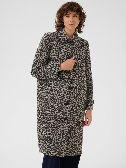 Part Two Suzy Leopard Print Wool Blend Coat, Grey/Black, Grey/Black