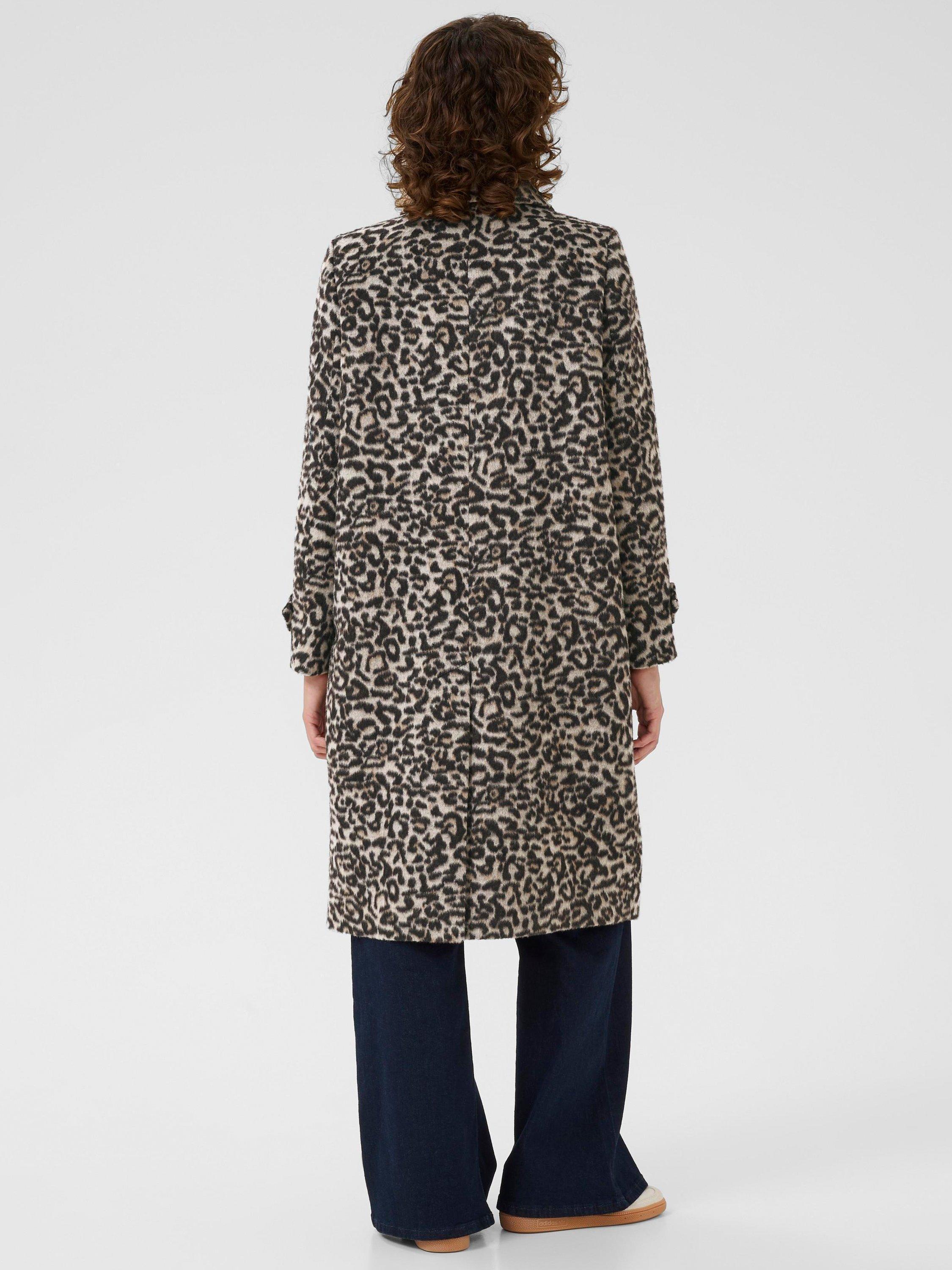 Product image 2 of 6, which shows Part Two Suzy Leopard Print Wool Blend Coat, Grey/Black, 8