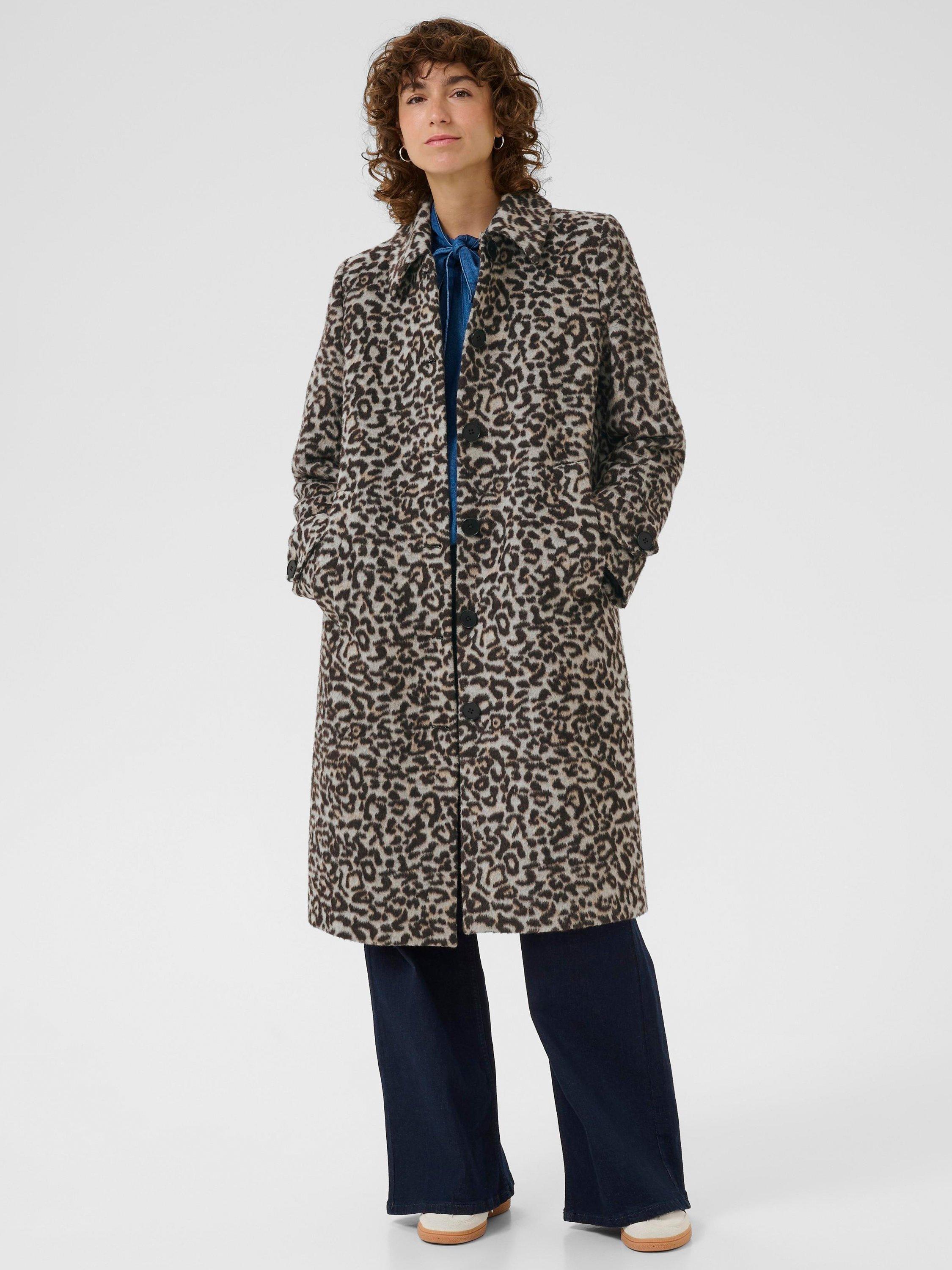 Product image 3 of 6, which shows Part Two Suzy Leopard Print Wool Blend Coat, Grey/Black, 8