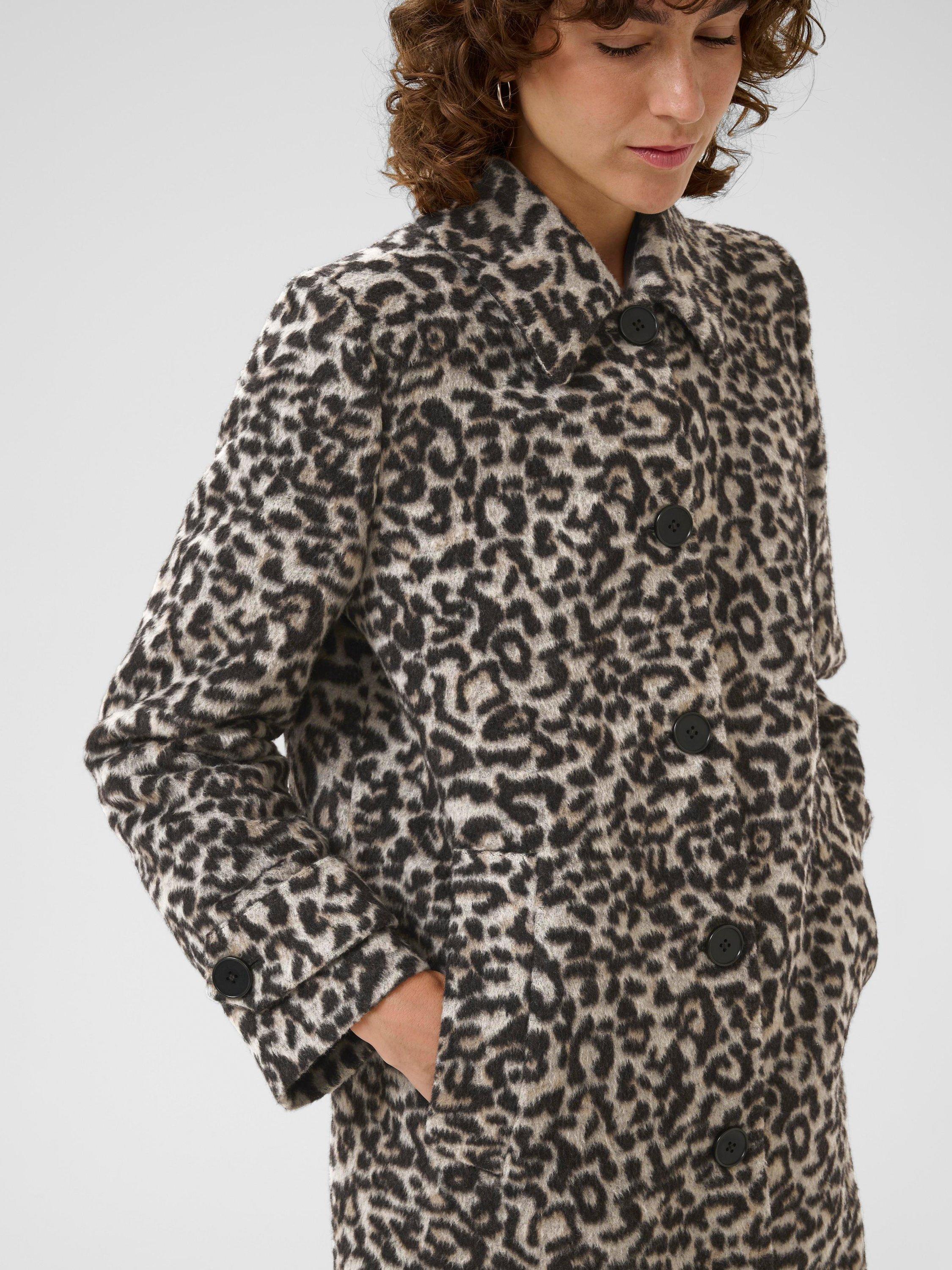 Product image 4 of 6, which shows Part Two Suzy Leopard Print Wool Blend Coat, Grey/Black, 8