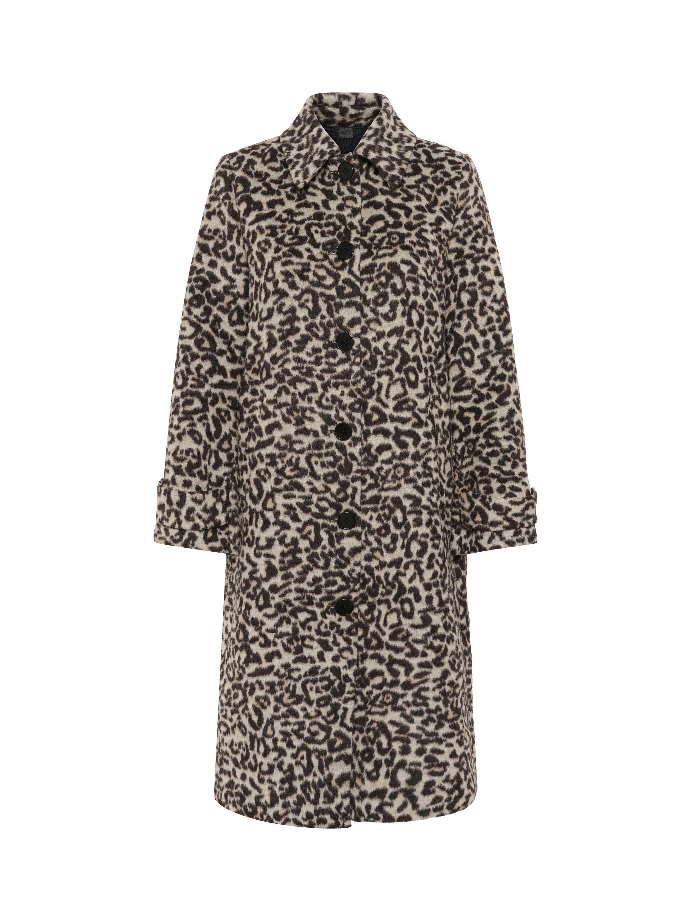 Product image 5 of 6, which shows Part Two Suzy Leopard Print Wool Blend Coat, Grey/Black, 8