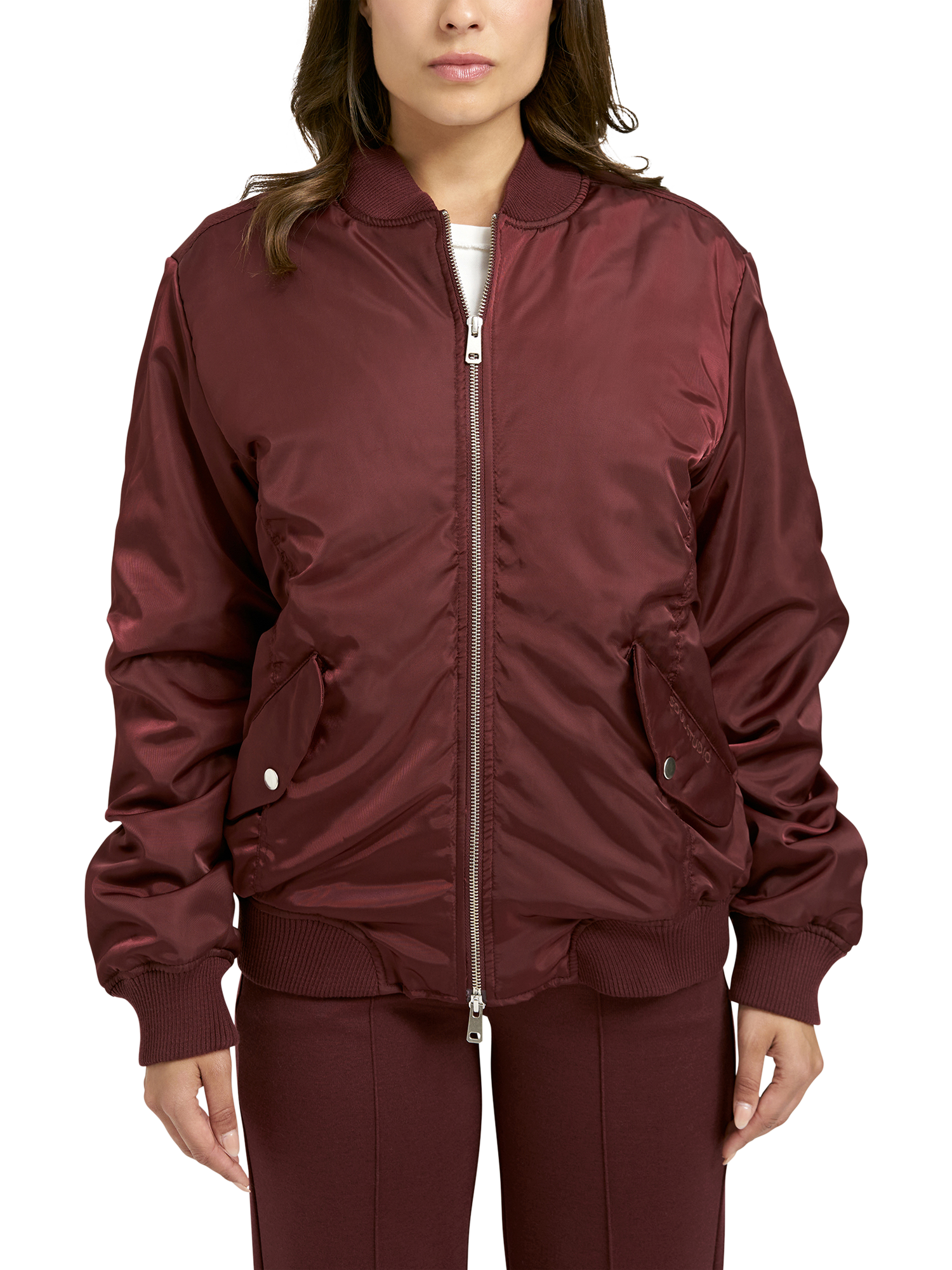 Product image 1 of 10, which shows Smith & Soul Stretch Collar Bomber Jacket, Bordeaux, XS
