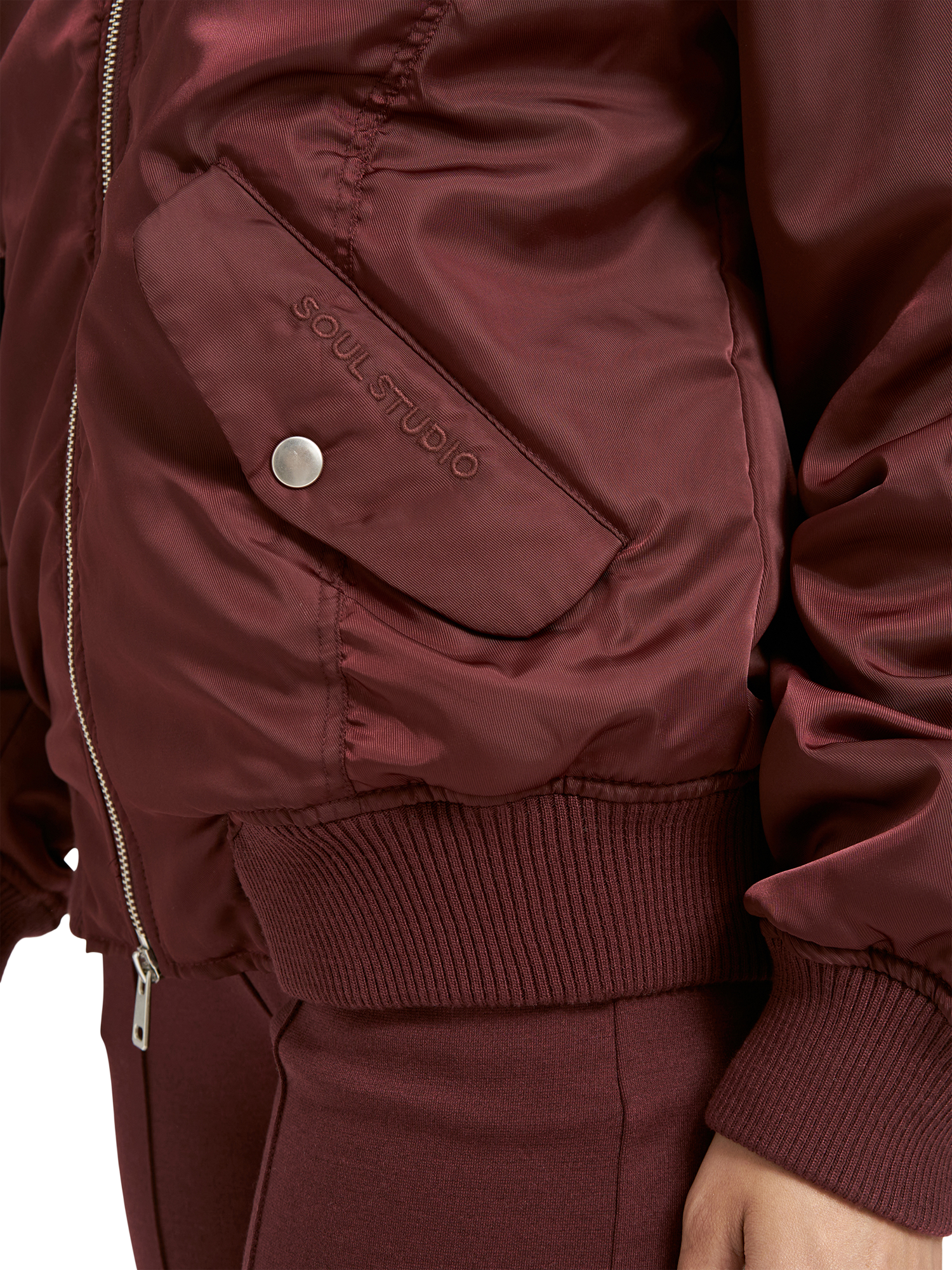 Product image 5 of 10, which shows Smith & Soul Stretch Collar Bomber Jacket, Bordeaux, XS