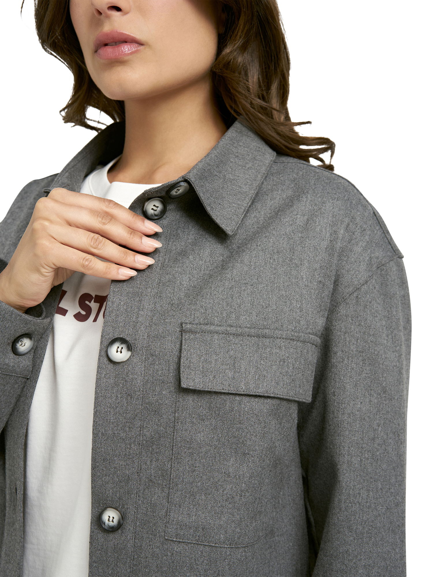 Product image 4 of 6, which shows Smith & Soul Boxy Cropped Cargo Jacket, Grey Melange, XS