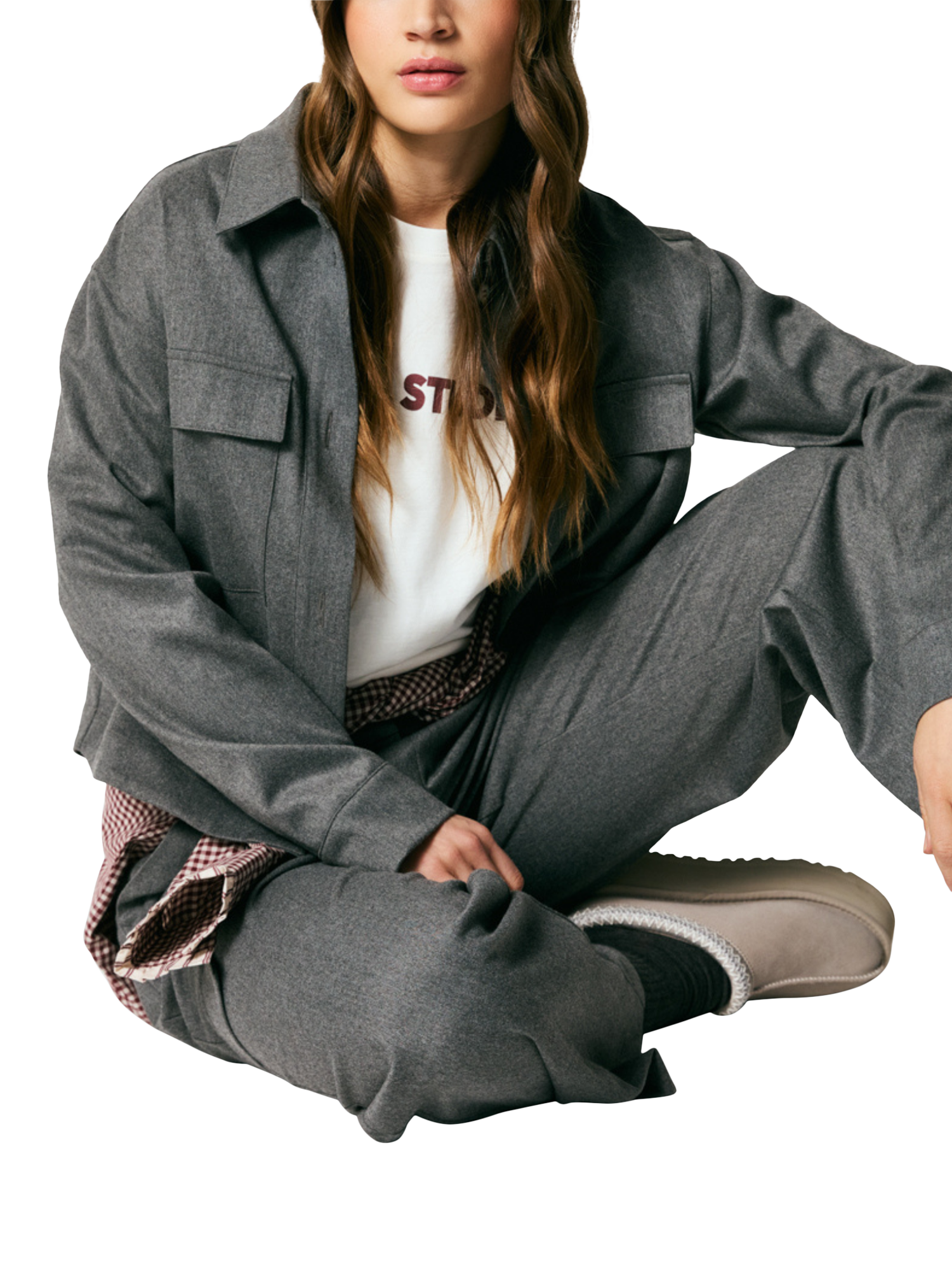 Product image 5 of 6, which shows Smith & Soul Boxy Cropped Cargo Jacket, Grey Melange, XS