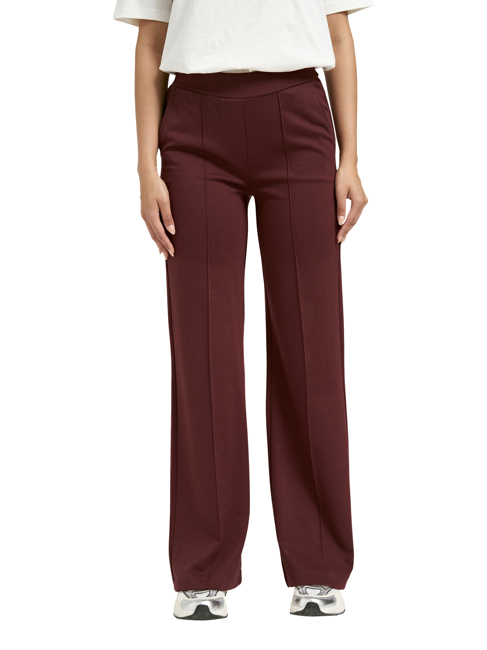 Product image 1 of 4, which shows Smith & Soul Jersey Wide Leg Trousers, Bordeaux, XS