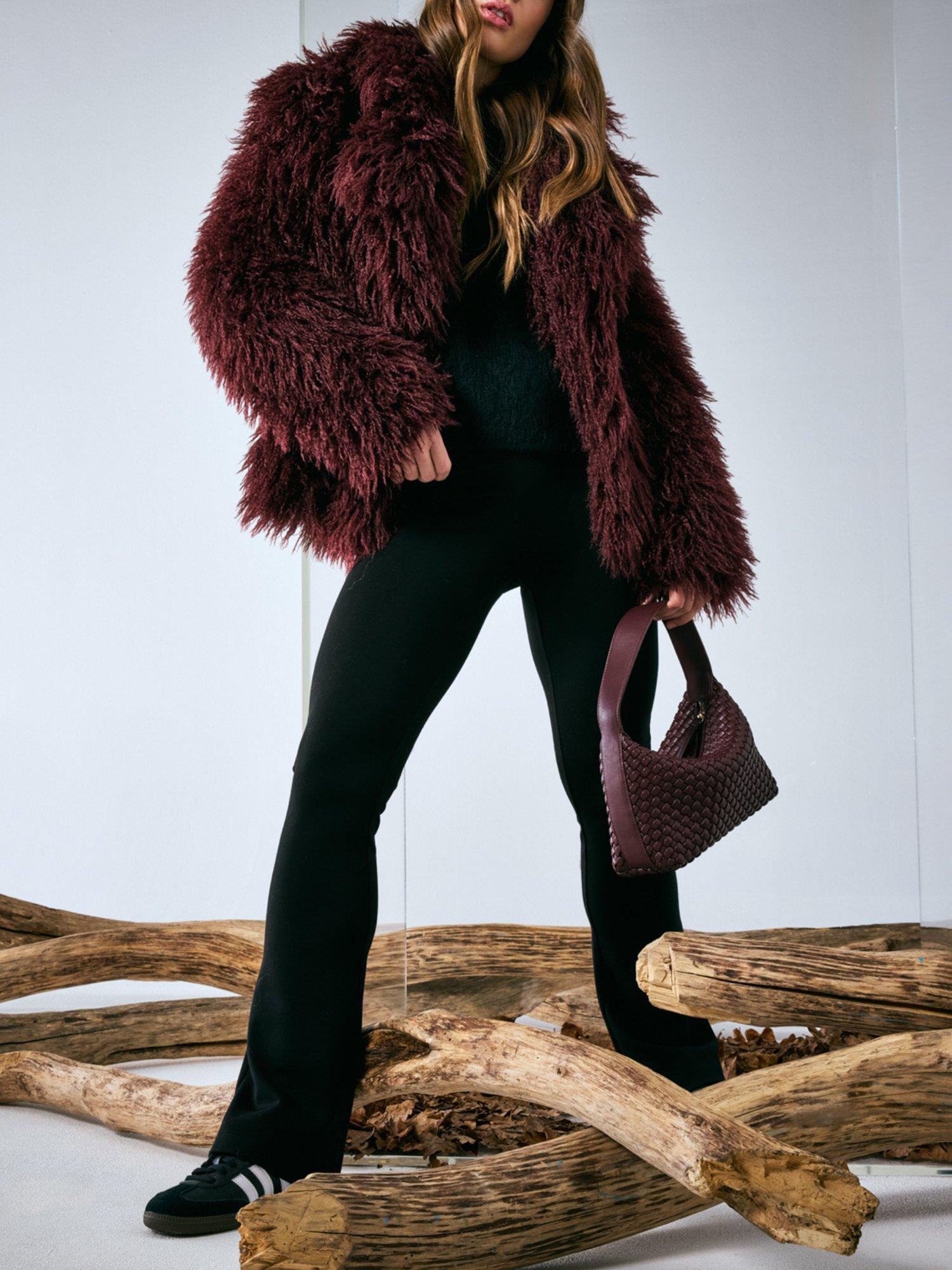 Product image 5 of 6, which shows Smith & Soul Oversized Faux Fur Jacket, Bordeaux, XS