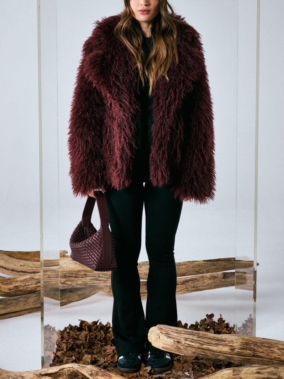 Product image 6 of 6, which shows Smith & Soul Oversized Faux Fur Jacket, Bordeaux, XS