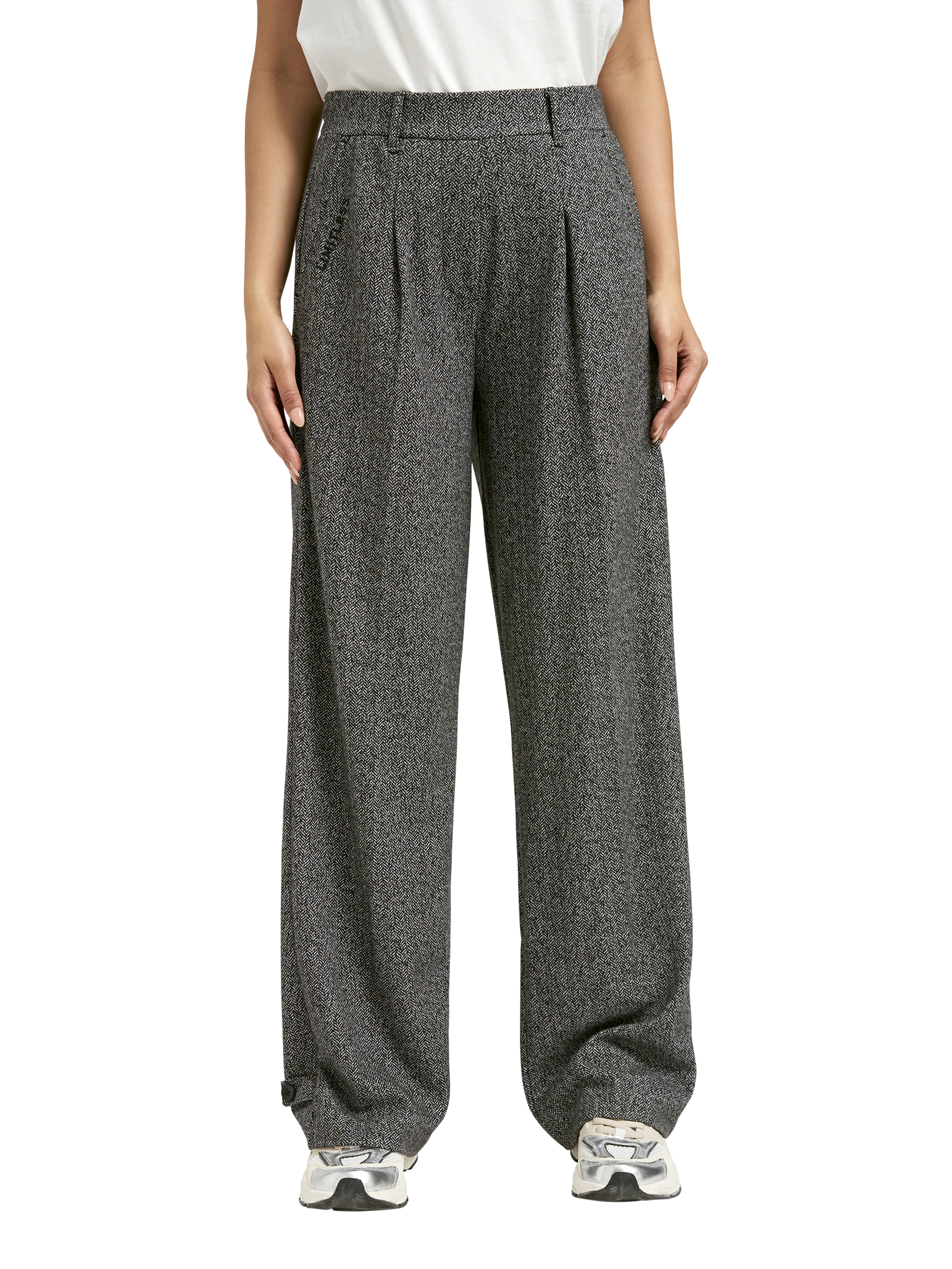 Product image 1 of 4, which shows Smith & Soul Herringbone Wide Leg Trousers, Grey Melange, XS