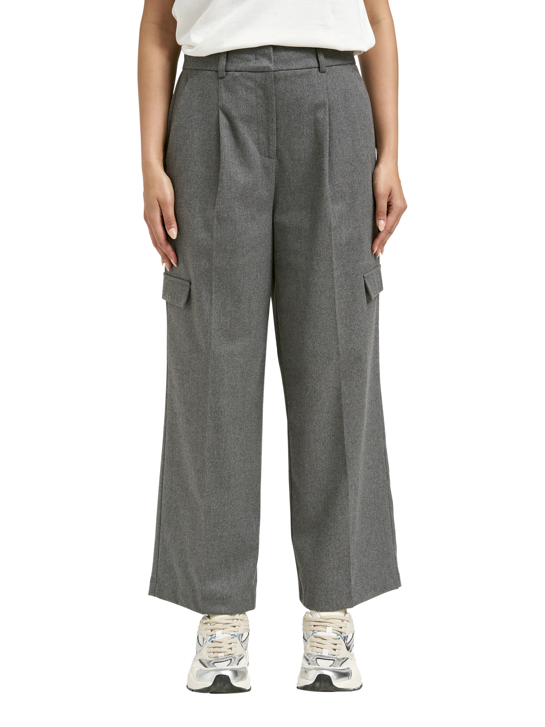 Product image 1 of 5, which shows Smith & Soul High Rise Cargo Trousers, Grey Melange, XS