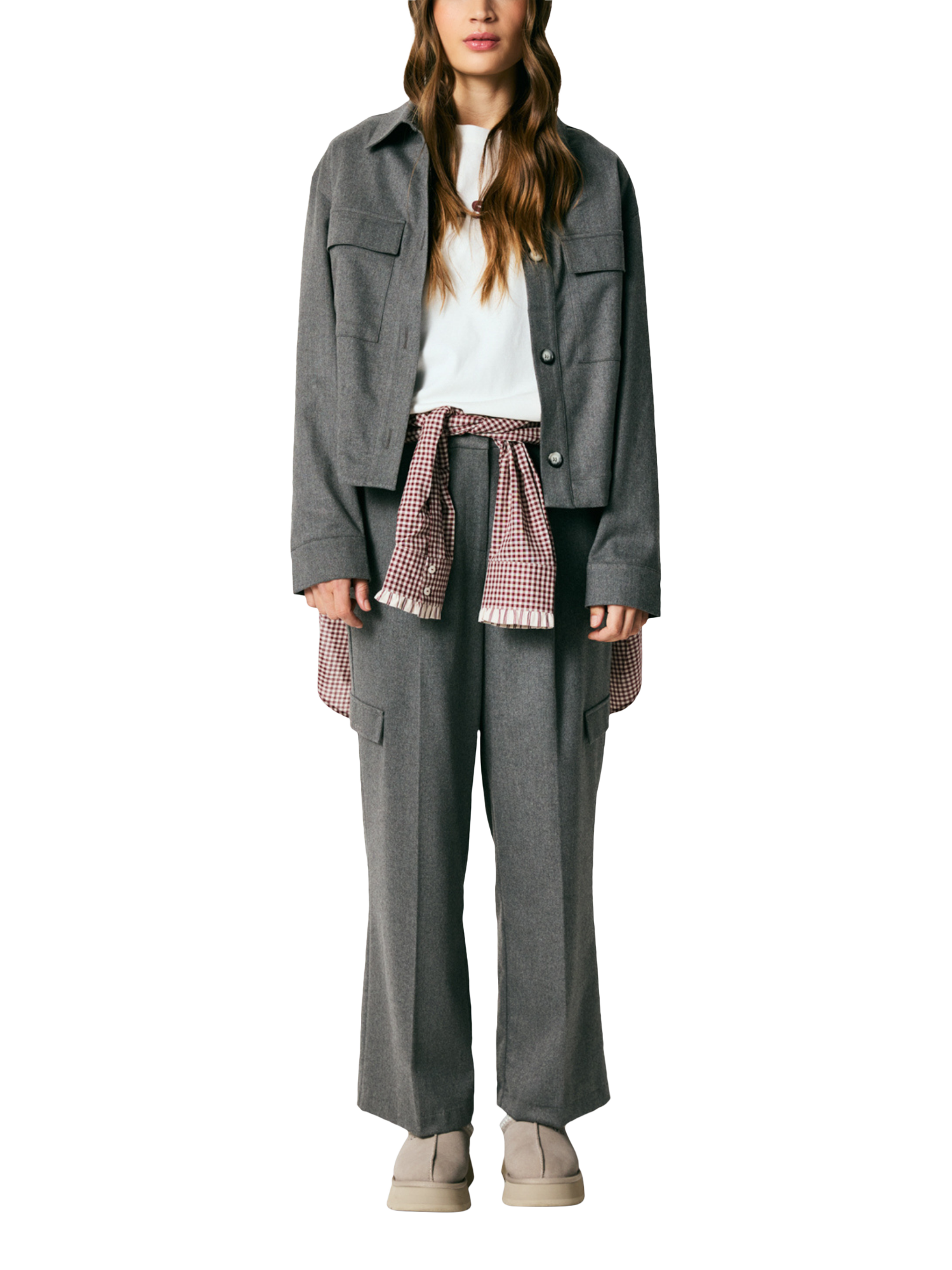 Product image 4 of 5, which shows Smith & Soul High Rise Cargo Trousers, Grey Melange, XS