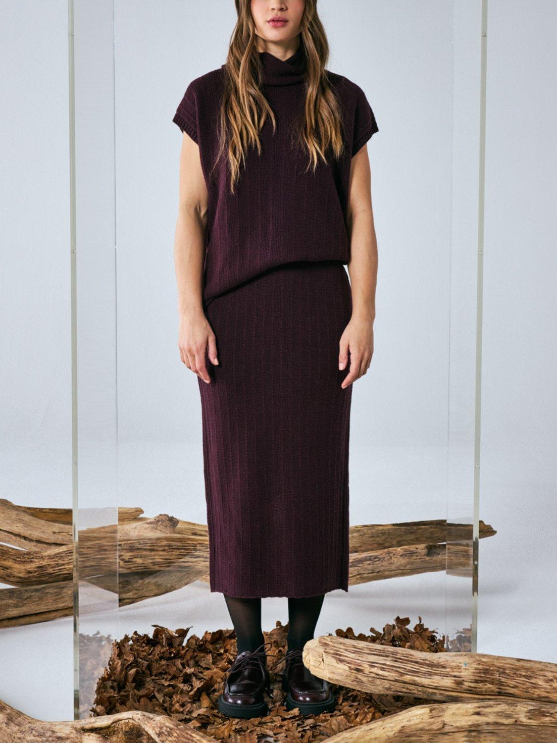 Product image 5 of 5, which shows Smith & Soul Self Stripe Knit Midi Skirt, Plum, XS