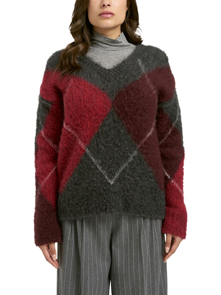 Smith & Soul Argyle V-Neck Jumper, Anthracite, Anthracite