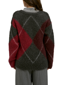 Smith & Soul Argyle V-Neck Jumper, Anthracite - view 2, Anthracite