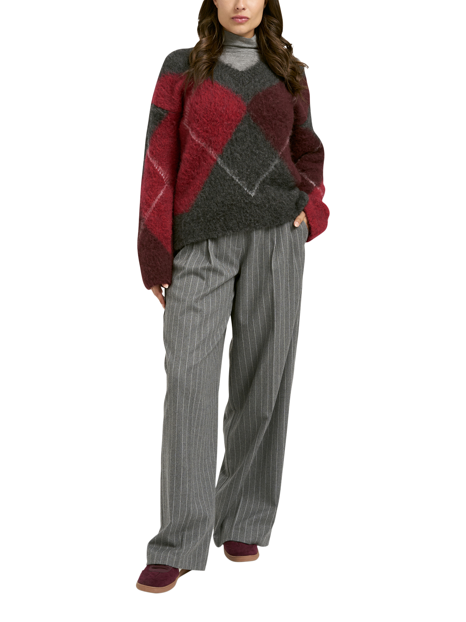 Product image 3 of 6, which shows Smith & Soul Argyle V-Neck Jumper, Anthracite, XS