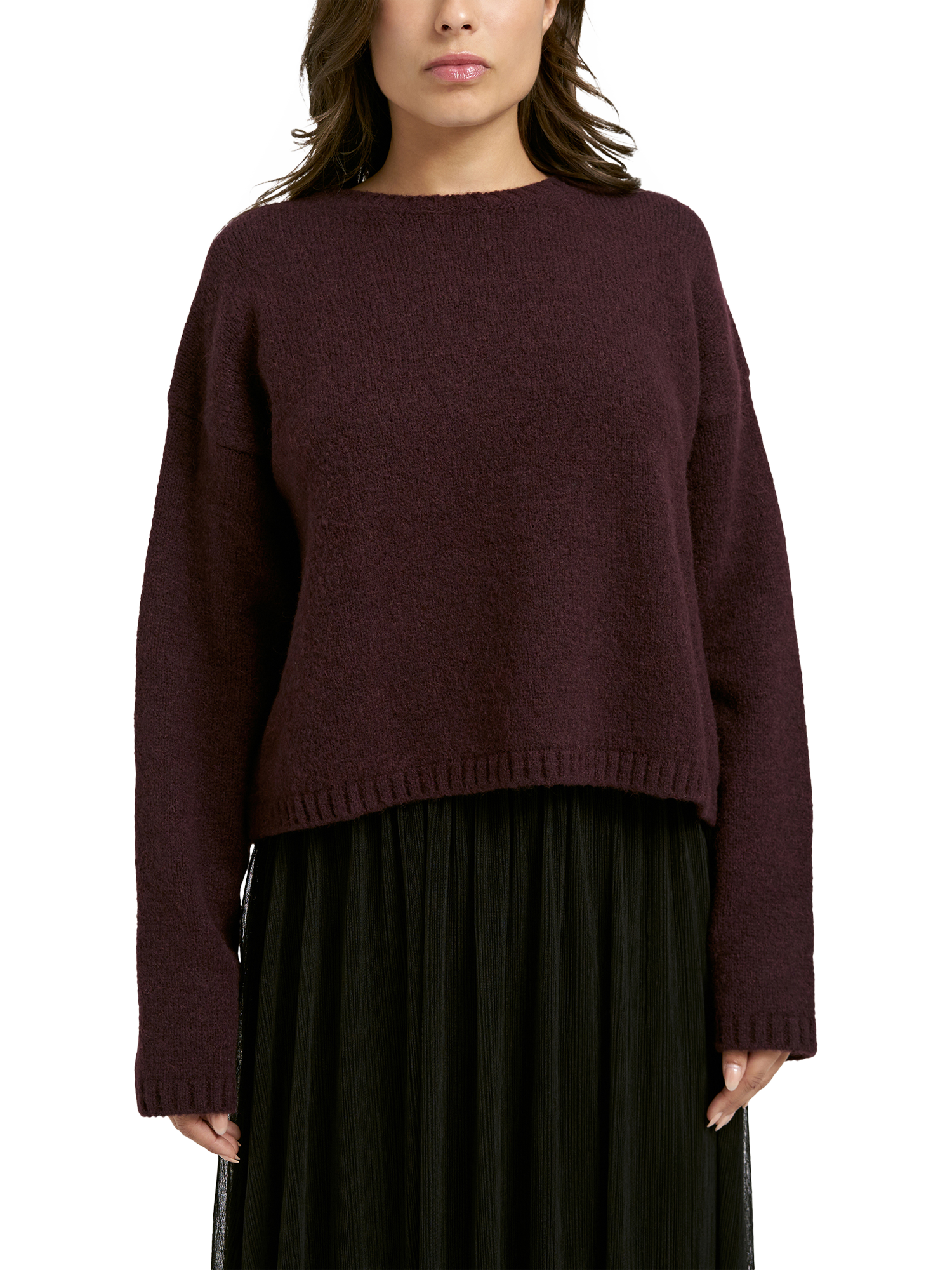 Product image 1 of 6, which shows Smith & Soul Relaxed Fit Cropped Jumper, Plum, XS