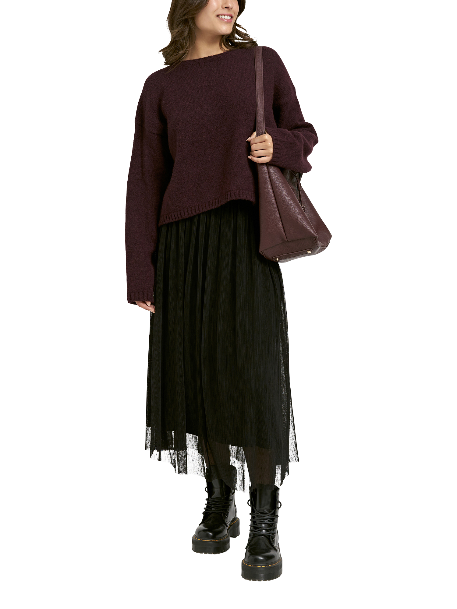 Product image 3 of 6, which shows Smith & Soul Relaxed Fit Cropped Jumper, Plum, XS