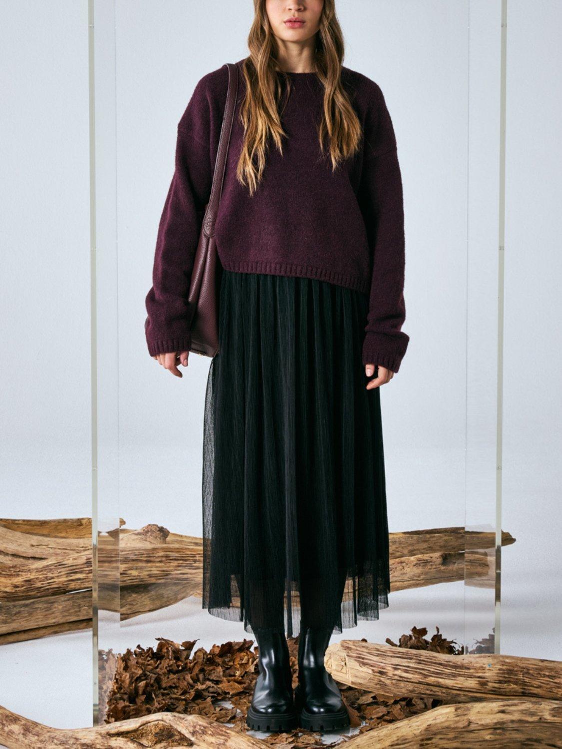 Product image 6 of 6, which shows Smith & Soul Relaxed Fit Cropped Jumper, Plum, XS
