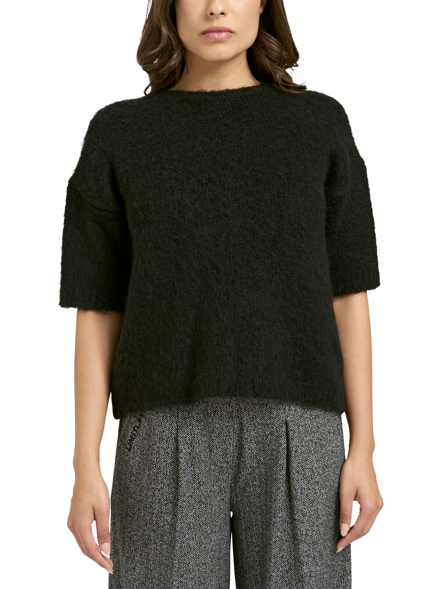 Product image 1 of 5, which shows Smith & Soul Elbow Sleeve Cropped Jumper, Black, XS