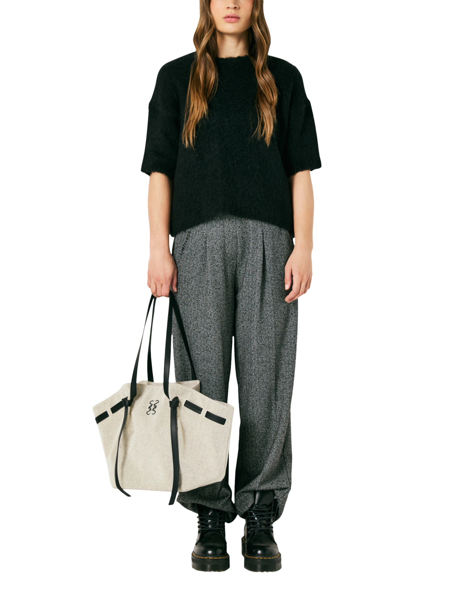 Product image 5 of 5, which shows Smith & Soul Elbow Sleeve Cropped Jumper, Black, XS