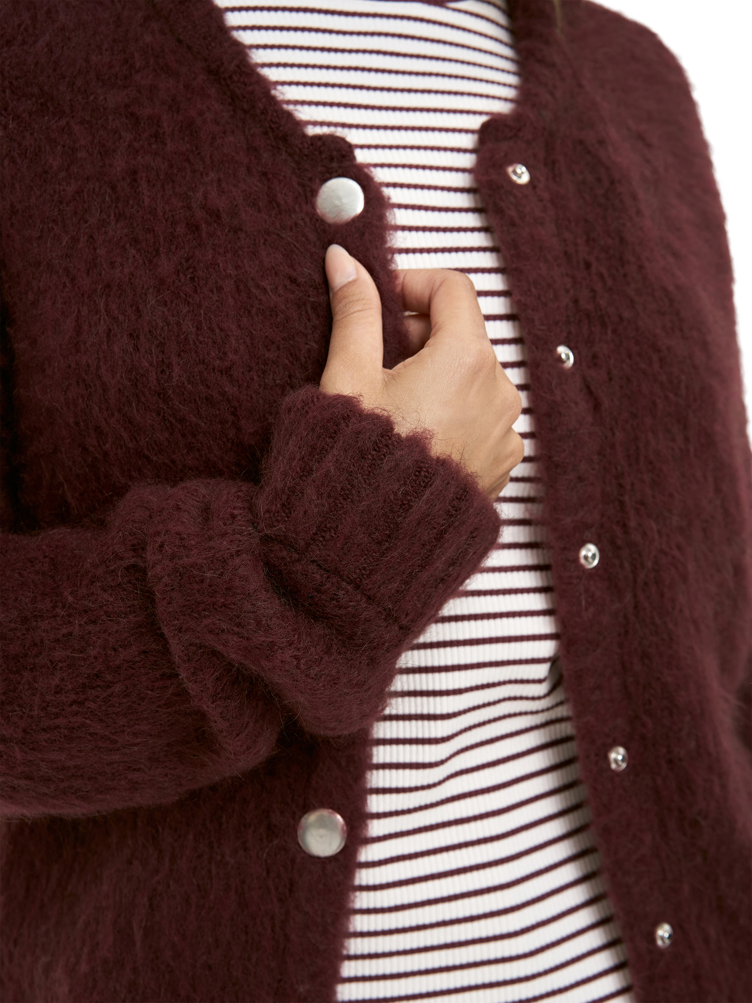 Product image 4 of 6, which shows Smith & Soul Textured Bomber Cardigan, Bordeaux, XS