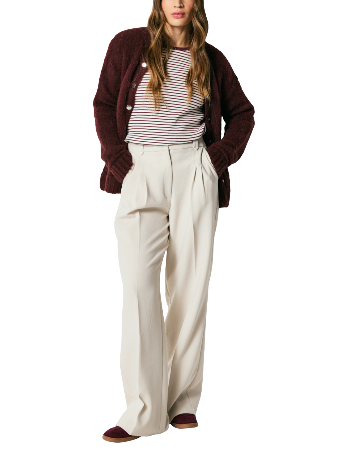 Product image 6 of 6, which shows Smith & Soul Textured Bomber Cardigan, Bordeaux, XS