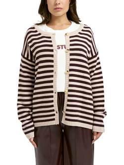 Smith & Soul Stripe Round Neck Cardigan, Bordeaux Print, Bordeaux Print