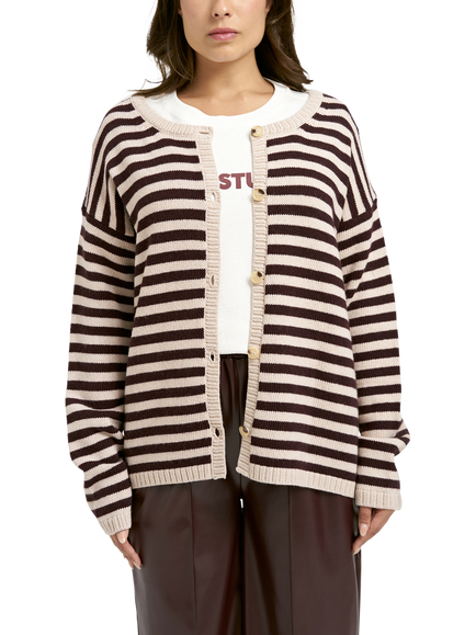 Smith & Soul Stripe Round Neck Cardigan, Bordeaux Print, Bordeaux Print
